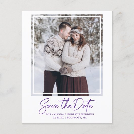 Budget Dusty Royal Paars Photo Save the Date (Voorkant)