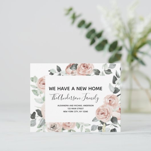 Budget Dusty Roze Bloemen Verhuisaankondigingspost Briefkaart (Staand voorkant)
