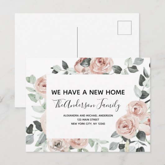 Budget Dusty Roze Bloemen Verhuisaankondigingspost Briefkaart (Voorkant / Achterkant)