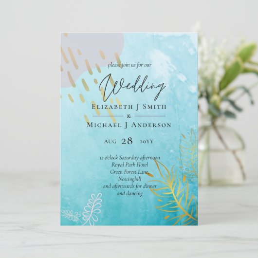 BUDGET DustyTeal Gold Abstract bruiloft (Staand voorkant)