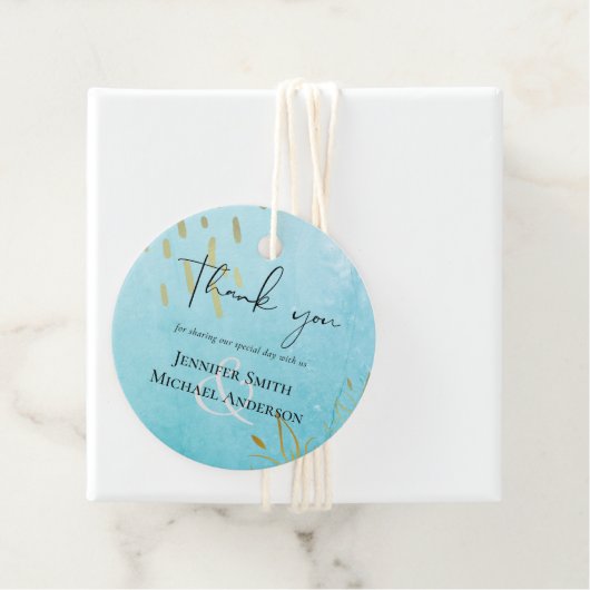 BUDGET DustyTeal Gold Abstract bruiloft Bedankjes Labels (In situ)