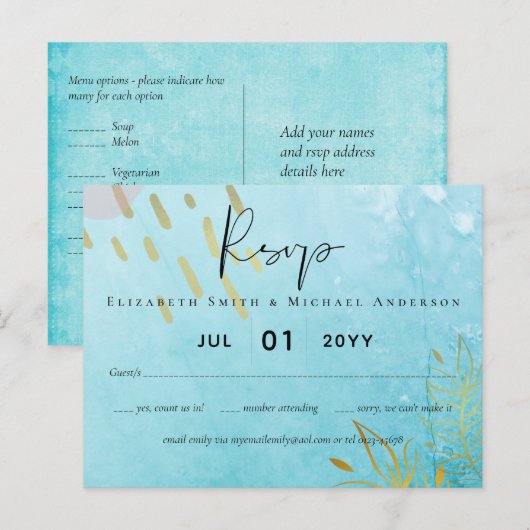 BUDGET DustyTeal Gold Abstract bruiloft Briefkaart (Voorkant / Achterkant)
