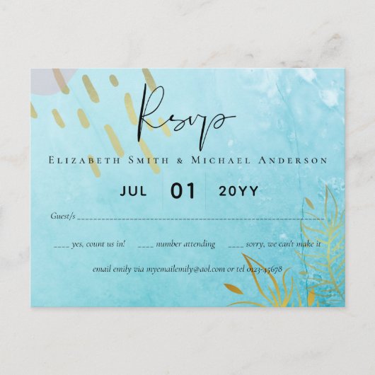 BUDGET DustyTeal Gold Abstract bruiloft Briefkaart (Voorkant)