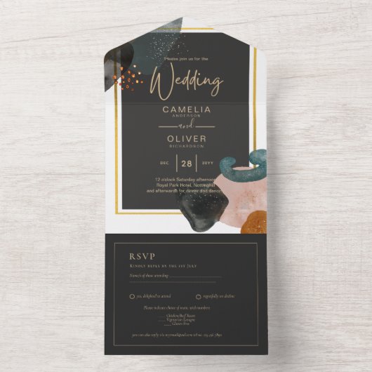 BUDGET Earth Tones Abstracte Trouwdag All In One Uitnodiging (Binnen)