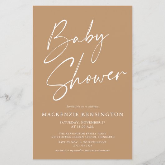 Budget Earth Tones Simple Script Baby shower FLYER (Voorkant)