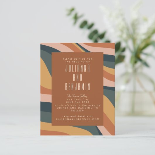 Budget Earthy Boho Wavy Lines Terracotta Wedding (Staand voorkant)