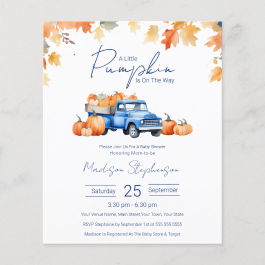 Budget een beetje pompoen op de weg Baby shower (Voorkant)