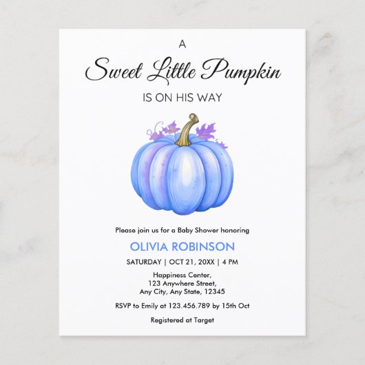 Budget Een beetje Pumpkin Boy Baby shower Uitnodig Flyer (Voorkant)