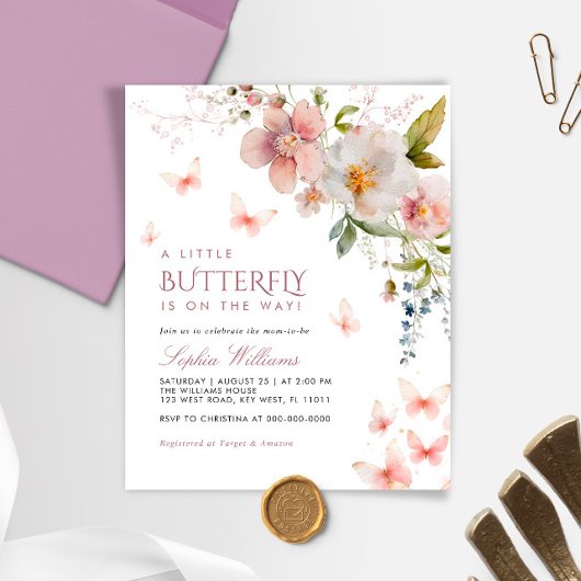 Budget Een beetje Vlinder Baby shower Invitation