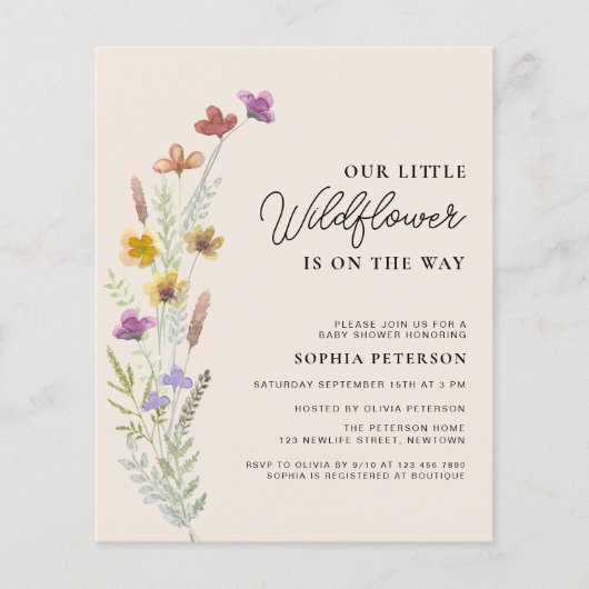 Budget Een beetje Wildflower Boho Baby shower Uitn (Voorkant)