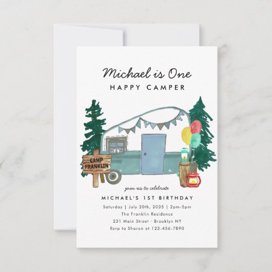 Budget Een Gelukkige Camper Bomen Camping 1e Verja Notitiekaartje (Voorkant)