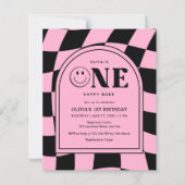 Budget Een Happy Babe Roze 1e Verjaardag Uitnodige (Voorkant)