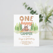 Budget Een Happy Camper 1e verjaardag Uitnodiging (Staand voorkant)