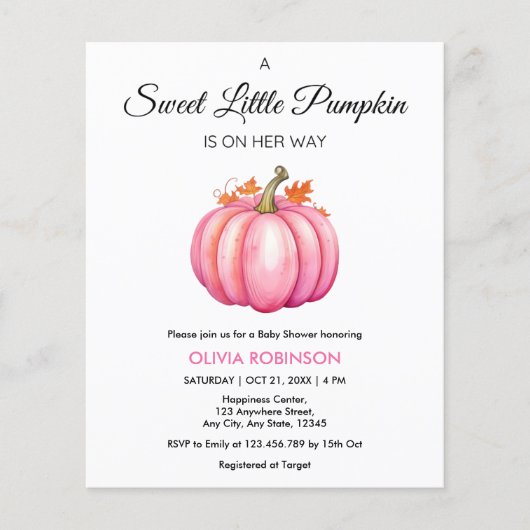 Budget Een Little Pumpkin Girl Baby shower Uitnodi Flyer (Voorkant)