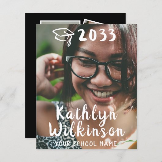 BUDGET Eenvoudig 4 Foto Afstuderen Uitnodiging (Voorkant / Achterkant)