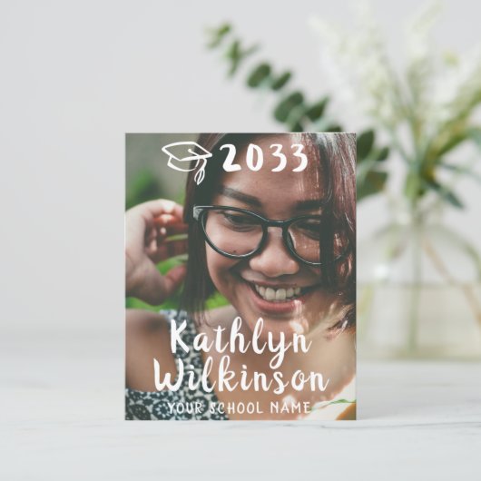 BUDGET Eenvoudig 4 Foto Afstuderen Uitnodiging (Staand voorkant)