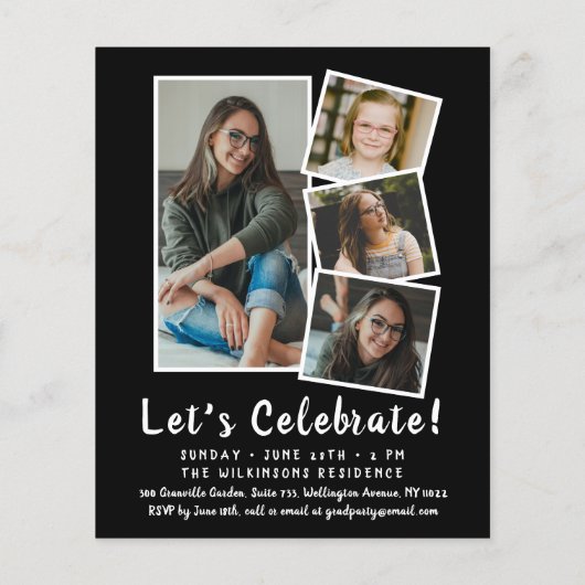 BUDGET Eenvoudig 4 Foto Afstuderen Uitnodiging (Achterkant)
