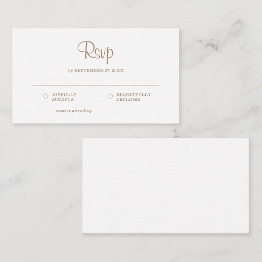 BUDGET Eenvoudig elegant gouden RSVP-huwelijk Notitiekaartje (Voorkant / Achterkant)