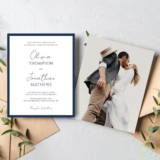 BUDGET Eenvoudig marineblauw script foto bruiloft