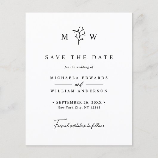 Budget Eenvoudig Modern Botanisch Sla de datum Kaa (Voorkant)