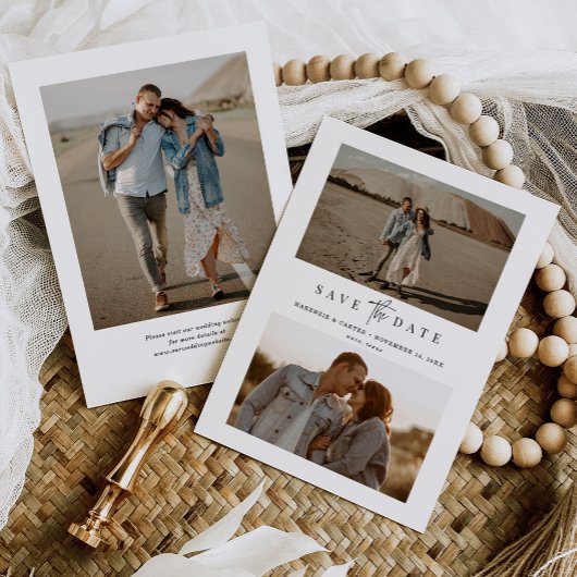 Budget Eenvoudig Modern Minimalistisch Drie Foto Save The Date