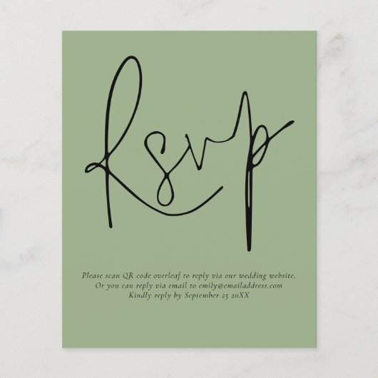 Budget Eenvoudig QR-code Script Huwelijk Sage RSVP (Voorkant)