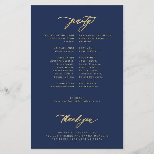 Budget eenvoudig script goud marine bruiloft progr flyer (Achterkant)