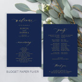 Budget eenvoudig script goud marine bruiloft progr flyer