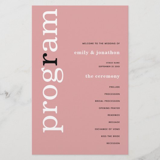 BUDGET Eenvoudig Stof Roze Tekst Trouwprogramma (Voorkant)