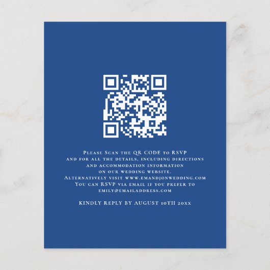 Budget Eenvoudig Wit Blauw QR Code Bruiloft Uitnod (Achterkant)