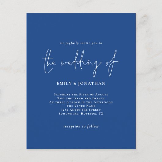 Budget Eenvoudig Wit Blauw QR Code Bruiloft Uitnod (Voorkant)