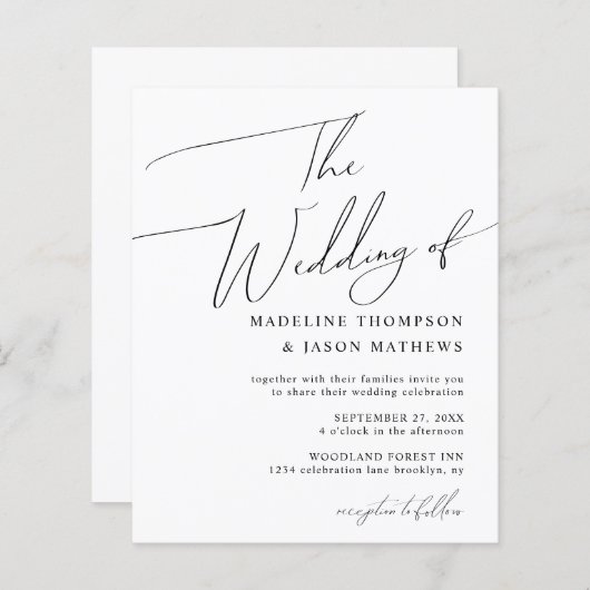 BUDGET Eenvoudig Zwart-wit Script De bruiloft (Voorkant / Achterkant)