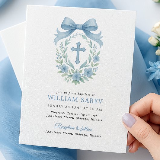 Budget Eenvoudige Blauwe Jongen Doop Uitnodiging m