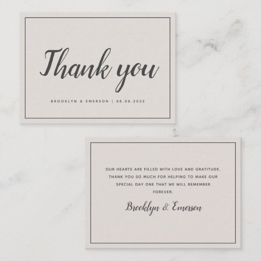BUDGET Eenvoudige bruiloft Hartelijk dank Notitiekaartje (Voorkant / Achterkant)