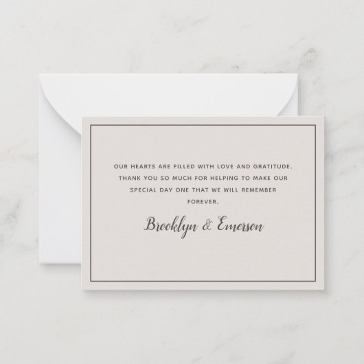 BUDGET Eenvoudige bruiloft Hartelijk dank Notitiekaartje (Achterkant)