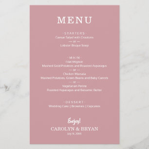 Budget Eenvoudige Dusty Roos Wedding Menu