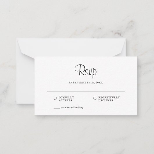 BUDGET Eenvoudige elegante Rustic RSVP Weddenschap Notitiekaartje (Voorkant)