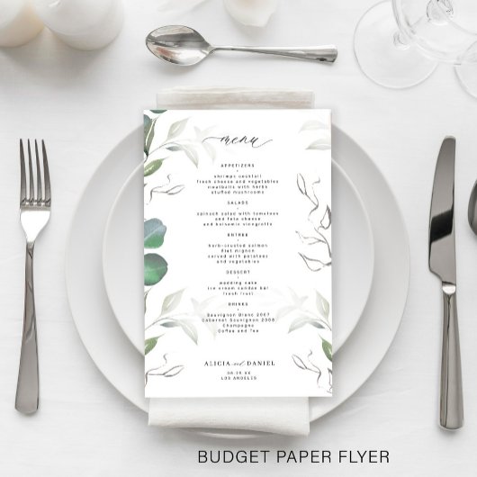 Budget eenvoudige eucalyptus groen bruiloft menu