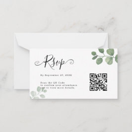 BUDGET Eenvoudige Eucalyptus QR Code RSVP Weddensc Notitiekaartje