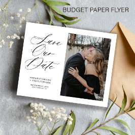 Budget eenvoudige foto elegante bruiloft bespaar d flyer