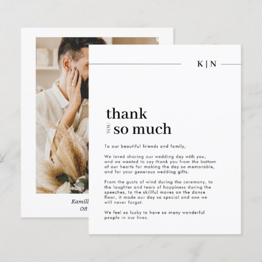 Budget Eenvoudige Foto Monogram Huwelijk Dank u (Voorkant / Achterkant)