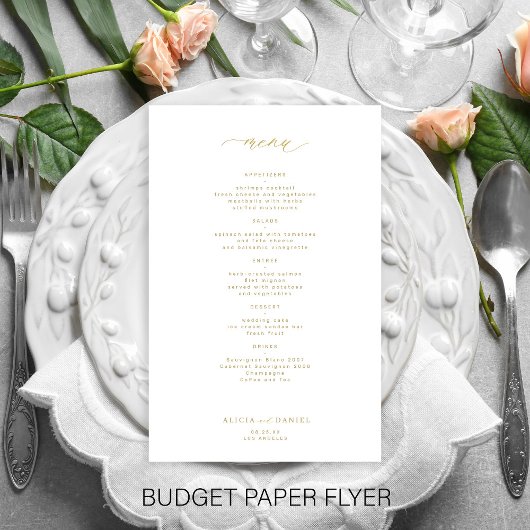 Budget eenvoudige gouden typografie bruiloft menu