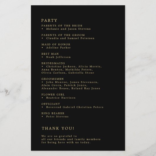 Budget eenvoudige gouden zwarte bruiloft programma