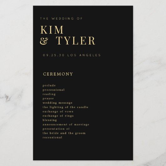 Budget eenvoudige gouden zwarte bruiloft programma