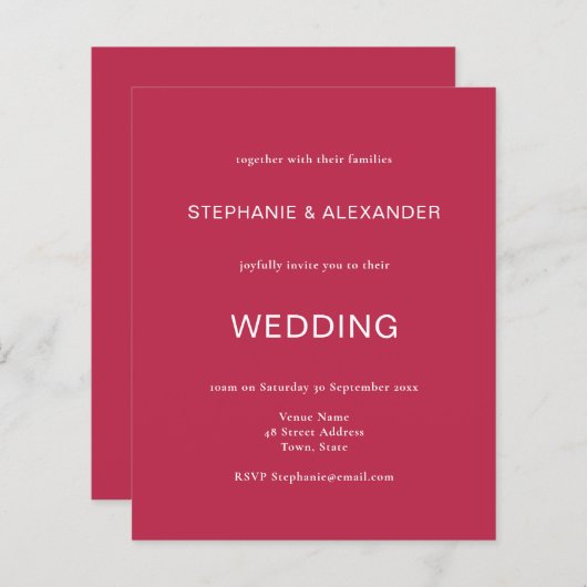 Budget Eenvoudige Magenta QR Code Weddenschap Uitn (Voorkant / Achterkant)