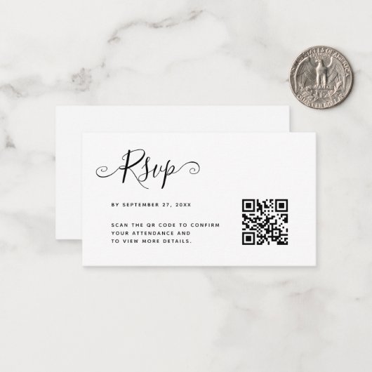 BUDGET Eenvoudige Minimalistische QR Code RSVP Huw Notitiekaartje (Voorkant / Achterkant in situ)