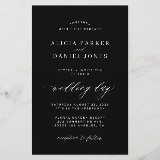 Budget eenvoudige minimalistische zwarte bruiloft  flyer (Voorkant)