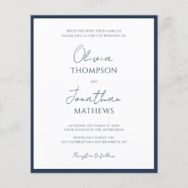 BUDGET Eenvoudige Navy Blauwe Rand Script Bruiloft