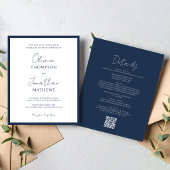 BUDGET Eenvoudige Navy Blauwe Script QR Code Trouw