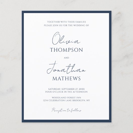 BUDGET Eenvoudige Navy Blauwe Script QR Code Trouw (Voorkant)